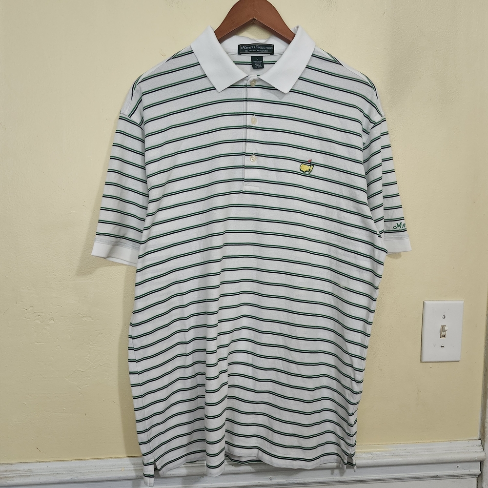 PGA‎ Masters Collection Augusta Nationals Golf Polo Shirt Size L Green Striped
